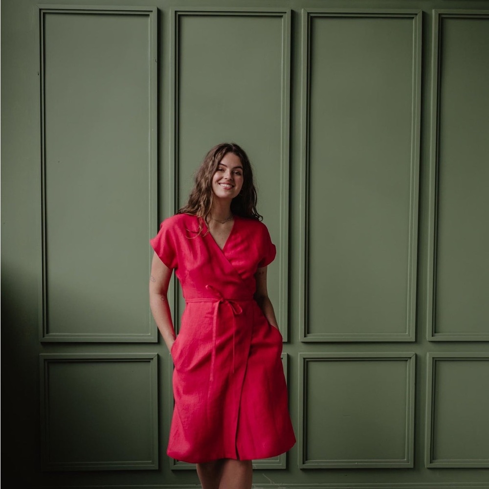 Linen Wrap Dress Olivia - Viva Magenta Size 12 / 14